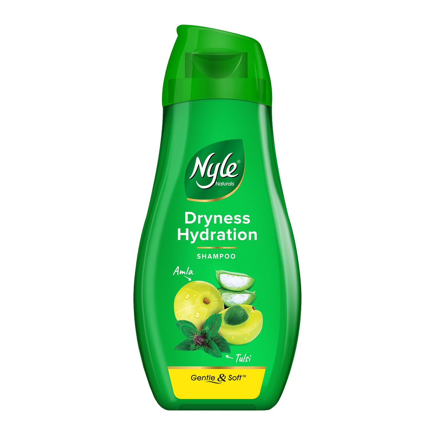 Nyle Naturals Dryness Hydration Shampoo, with Tulsi, Amla and Aloe Vera, Gentle & Soft Shampoo, pH Balanced and Paraben Free, 180ml